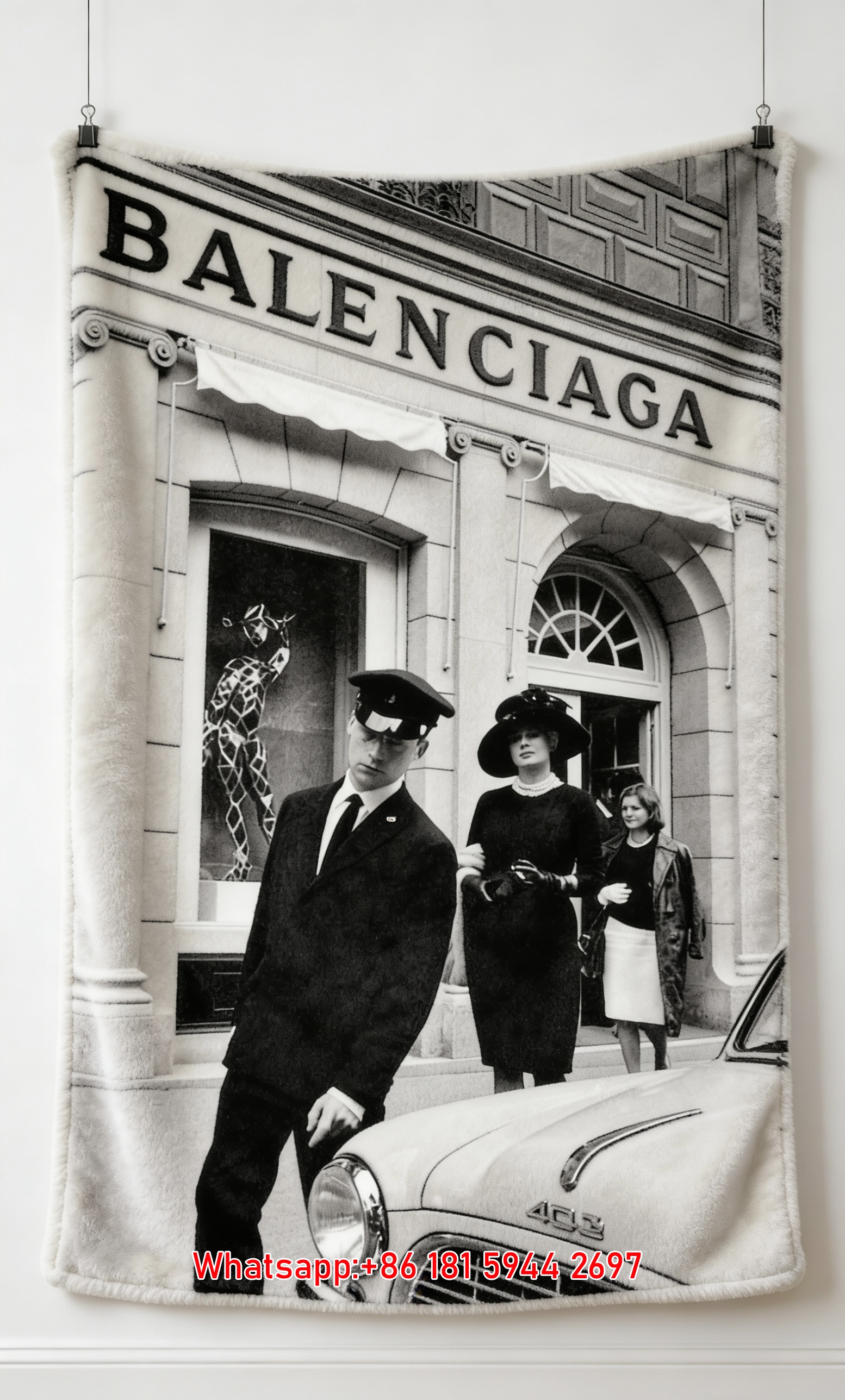 Balenciaga Vintage Storefront Flannel Throw Blanket for Wall Decor BA285